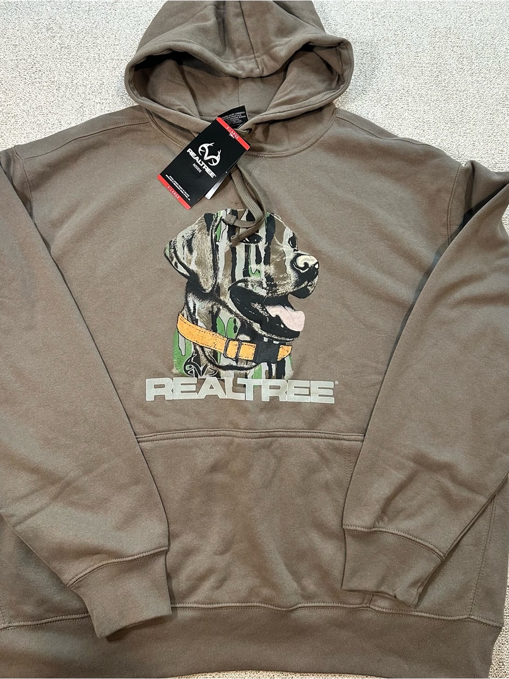 Realtree Olive Green Pullover Hoodie with Dog Graphic